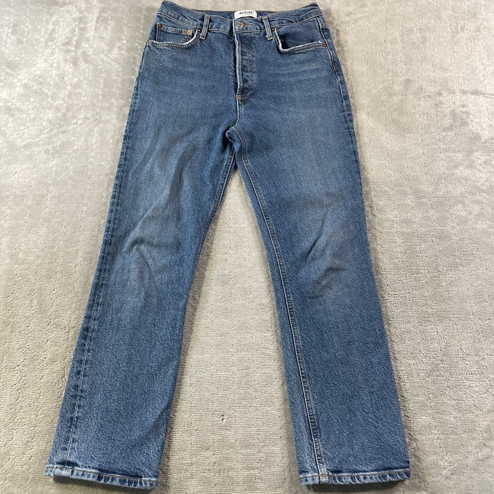 Agolde Riley Jeans Womens 28 Blue High Rise Straight Crop Button Fly Boho Mom